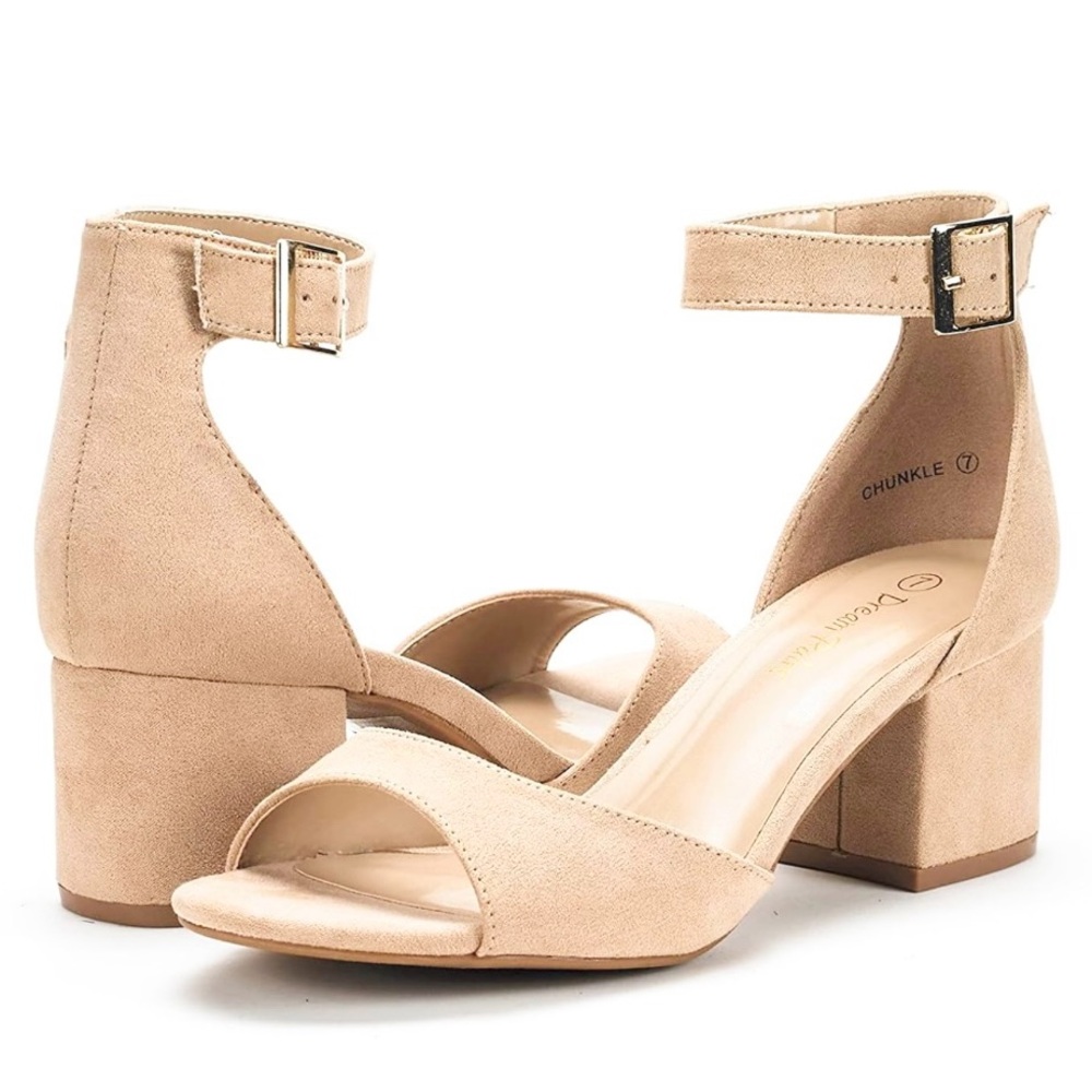 Dream Pairs suede nude ankle strap chunky heels size 8.5